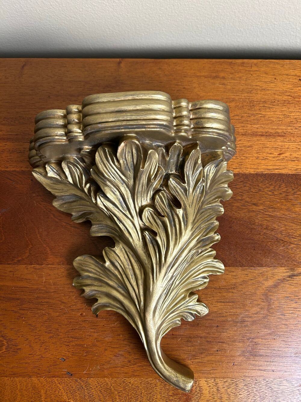 Vintage Gold Acanthus Leaf Wall Shelf Sconce Ornate Resin Decor
